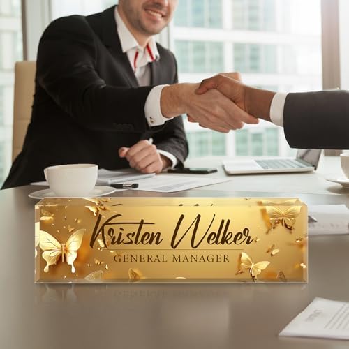 Custom Office Name Plate for Desk - Personalized Gifts for Coworkers, Boss, Employees, Teacher, Nurse - Office Decor for Women Men - Employee Appreciation Gifts (Golden Butterfly) - Image 3