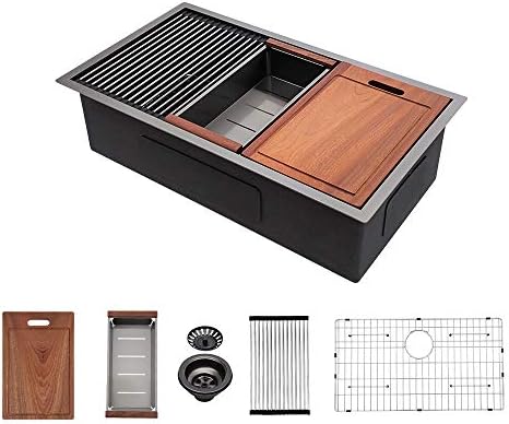 Sarlai 33 Kitchen Sink Undermount Black Workstation Under-Mount Sinks 33x19 by Sarlai