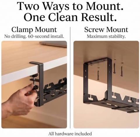 No-Drill Expandable Under Desk Cable Tray with 9 Magnetic Clips - Image 4