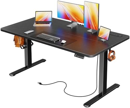 Huuger 55 X 24 Inch Electric Standing Desk with Power Outlets and USB-C Port, Height Adjustable Desk, Sit Stand Desk for Home Office, Computer & Gaming Desk with 3 Presets, Stable Steel Frame, Black by Huuger