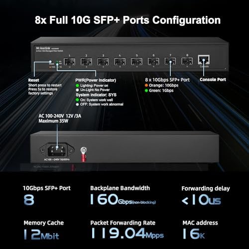 MokerLink 8 Port 10G SFP+ Managed Fiber Switch, 1G/10G SFP Slot, L3 Web/CLI Managed, 160Gbps Bandwidth Desktop|Rackmount Network Switch - Image 5
