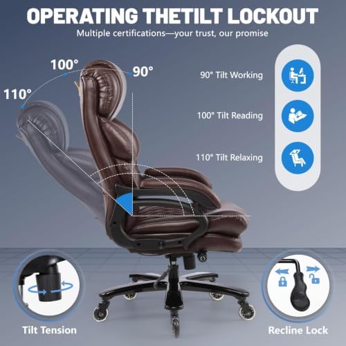 800LBS Big and Tall Office Chair for Heavy People, Heavy Duty Executive Chair with High Back, Extra Wide Seat and Adjustable Lumbar, Large Computer Desk Chair Comfortable for Home Office - Image 4