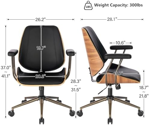 Modern Mid Back Office Chair, Adjustable Swivel Desk Chair with Arms, Black - Image 3