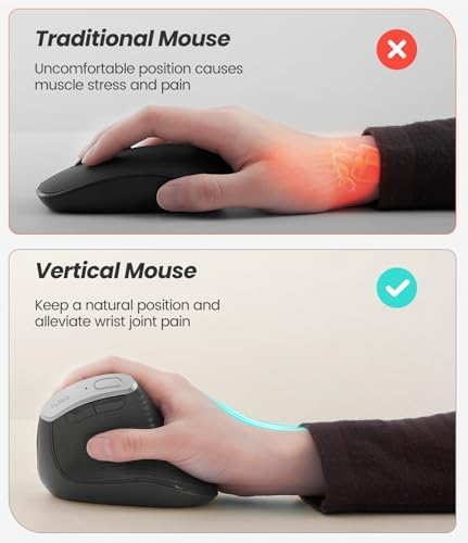 Nulea M510 Vertical Mouse Wireless, Ergonomic Mouse for Comfy Tracking, 3 Adjustable DPI (800-1200-1600), 2.4G Wireless Vertical Mouse with 6 Buttons, Compatible with Windows, Mac OS, Laptop, PC, Grey - Image 4