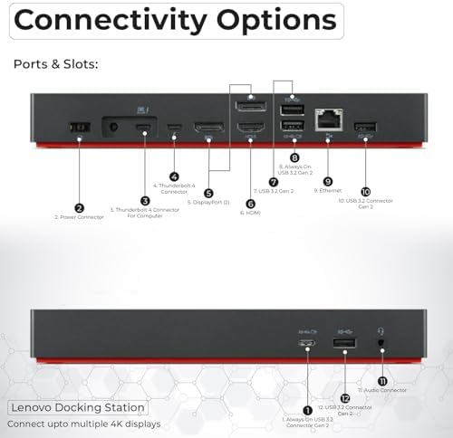 40B00300US Lenovo Docking Station USB C Bundle - 1 Year Warranty, Supports 4K Display, Thunderbolt 4 Dock with 300W Adapter, Anyhdd HDMI, DisplayPort, Thunderbolt Cables & Cloth - Image 4