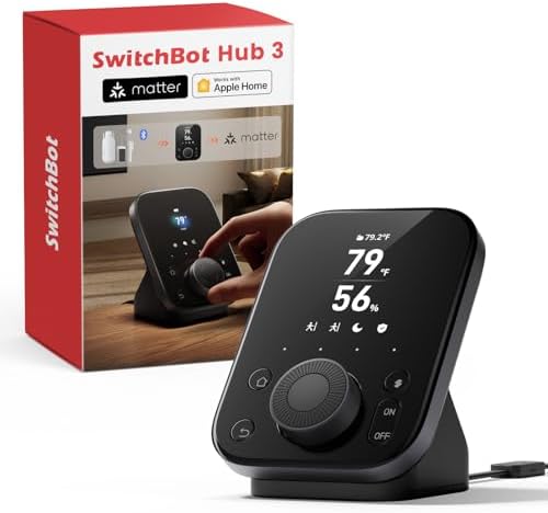 SwitchBot Hub 3 (3rd Gen), Smart Home Hub with 2.4" IPS Screen & Knob Control, WiFi Thermometer Hygrometer, IR Remote (Matter/Bluetooth 200m), Alexa/Google/Apple Home Compatible by SwitchBot