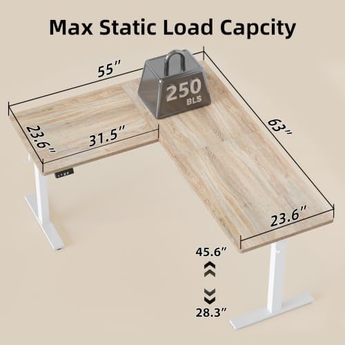 TIQLAB L Shaped Standing Desk Adjustable Height, Reversible Electric Corner Standing Desk, 63 x 55 inch Sit Stand Computer Table with Splice Board, Maple - Image 3