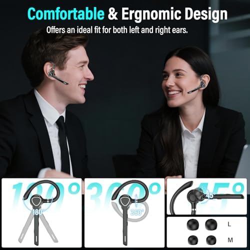 Bluetooth Headset, Single-Ear ENC Mic, Mute Button, 90H Hands-Free Earpiece - Image 7