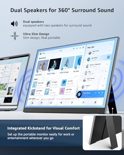 Yodoit Portable Monitor for Laptop, 15.6" 1920×1080 FHD IPS Travel Screen Display with Built-in Adjustable Stand Dual Speakers for MacBook PC Xbox (Black) - Image 3