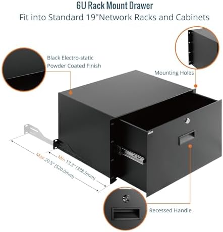 Tecmojo 6U Rack Drawer,Rack Mount Drawer for 19in Network Equipment/Server/AV Rack or Cabinet Enclosure,Sliding and Lockable Server Rack Drawer - Load-Bearing 44lb (20kg),with Cable Management Holes - Image 4