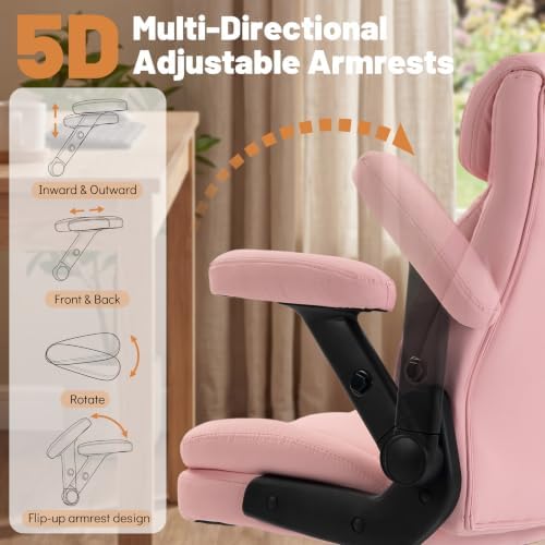 550lbs Executive Office Chair for Heavy People with 5D Flip Armrests, Pink - Image 4