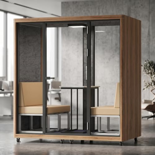 Soundproof Office Pod with 4 Person Glass Design (Wood) by Unknown