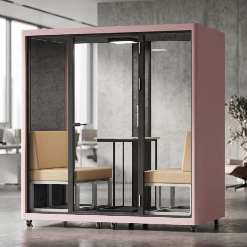 Soundproof Office Pod with 4 Person Enclosed Design (Pink) by Unknown