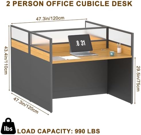 2-person Office Cubicle Desk Workstation w/Mute Privacy Panels, Walnut - Image 2