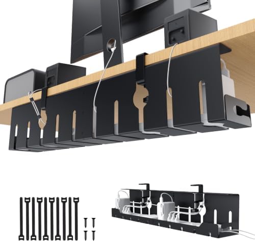 KEEGH Under Desk Cable Management Tray 32 in, Metal Cable Holder, Black by KEEGH
