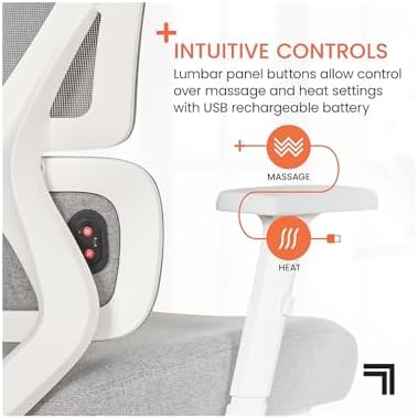 Sharper Image S-850 Heated Ergonomic Mesh Swivel Executive Massage Chair, Light Gray/White - Image 5
