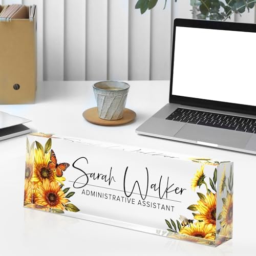 Custom Name Plate for Desk - Desk Name Plate Personalized - Acrylic Office Desk Accessories - Appreciation Gifts for Coworkers Employee Teacher Staff Boss - Office Decor for Women Men (Sunflowers A) - Image 4