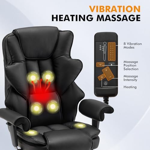 HOMREST Heated Massage Executive Office Chair with Foot Rest, Black - Image 4
