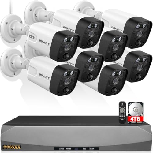 OOSSXX 4K POE Wired Home Security Camera System, 8 Wired 4K Bullet Cameras by OOSSXX