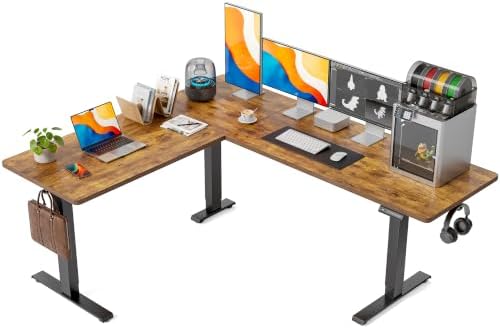 FEZIBO 75" x 63" L-Shaped Standing Desk - Adjustable Corner Desk L Shape, L-Shaped Adjustable Desk with Splice Board, L Shape Standing Desk, Rustic-Brown by FEZIBO