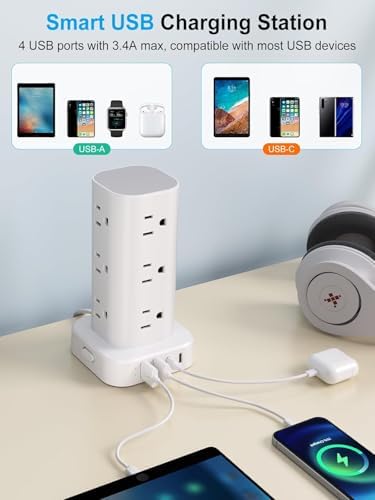 Power Strip Tower with Wireless Charger,Surge Protector with 12 Outlets - Image 5