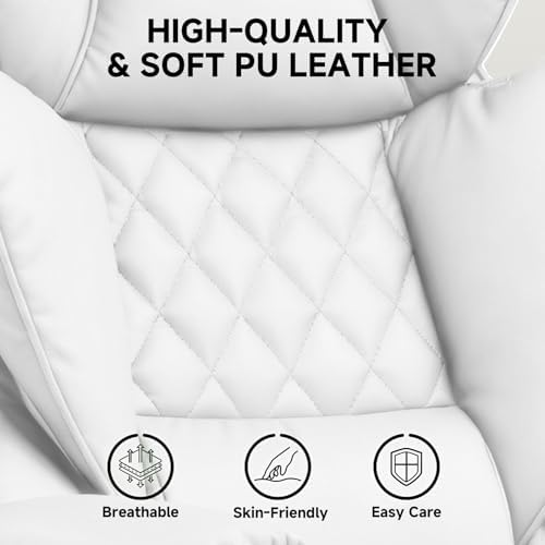 COMHOMA Big and Tall Gaming Chair with Pocket Spring Lumbar Support, Ergonomic Office Chair with Footrest, Executive Desk Chair with Outward Fixed Soft Armrests, Computer Chair with High Back, White - Image 6