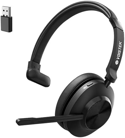 Voistek Wireless Headset with Mic for Work, Mono Bluetooth Computer Headset with USB Dongle, Noise Cancelling Mic, Mute Button, Wireless Business Headset for Zoom, Teams, Call Center, Home Office by Voistek