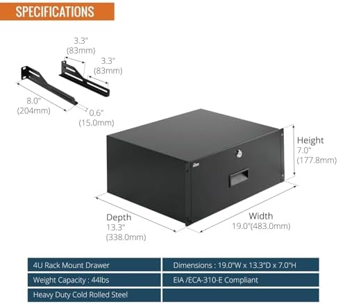 Tecmojo 4U Rack Drawer,Rack Mount Drawer for 19in Network Equipment/Server/AV Rack or Cabinet Enclosure,Sliding and Lockable Server Rack Drawer - Load-Bearing 44lb (20kg),with Cable Management Holes - Image 2