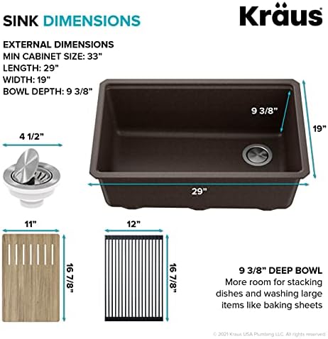 KRAUS Bellucci Workstation 30-inch Undermount Granite Composite Single Bowl Kitchen Sink in Metallic Brown with Accessories, KGUW2-30MBR - Image 6