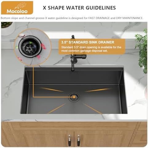 Mocoloo Black Undermount Kitchen Sink - 30x19 Kitchen Workstation Sink 16 Gauge Black Stainless Steel Single Bowl Handmade 30 Inch Undermount Ledge Workstation with Single Track - Image 6