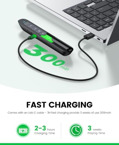 Green Light Wireless Presentation Clicker with Air Mouse, 2.4GHz Rechargeable USB-A/USB-C PowerPoint Clicker Slide Advancer, Presenter for PC, Mac, Computer - Image 5