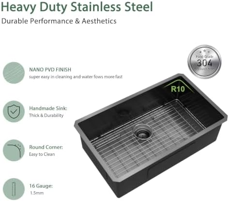 30 Inch Black Undermount 16 Gauge Stainless Steel Kitchen Sink - Image 3