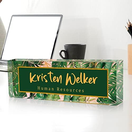 SalaGraphics Desk Name Plate, Custom for, Office Decor Women Men, Acrylic Accessories, Gifts Coworkers Boss Teacher, Employee Appreciation (Green Leaves), 8”(L)x2.5(W) - Image 5