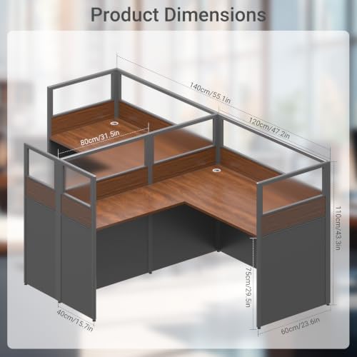 Office CubicleDesk with Mute Privacy Panels (A2 Person-F, Dark Walnut) - Image 2