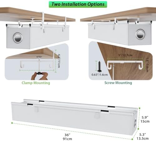 KEEGH Under Desk Cable Management Tray 36", No Drill Cord Organizer, White - Image 4
