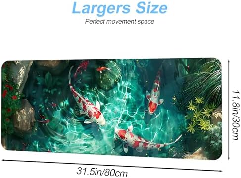 Koi Fish Mouse Pad XXL – Large Japanese Pond Desk Mat with Water Reflection, Extended Non-Slip Gaming Mousepad for Office, Home, Laptop, Workstation, 31.5 x 11.8 in - Image 2