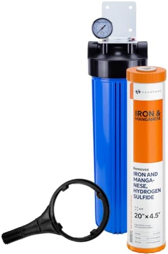 Aquaboon Whole House Water Filter System for Well Water with 20x4.5 Iron & Manganese Water Purification Cartrige | NSF Certified, Pressure Gauges & Releas, Wrench, Bracket 1" NPT by Aquaboon