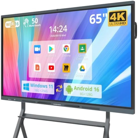 65 Smart Board, 4K UHD Interactive Whiteboard Built in Dual System and 48MP Camera, All in One Digital Whiteboard for Home, Classroom and Business (Wall Mount Included) by HUSHIDA