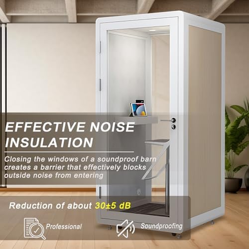 Office Pod Booth with Audio Privacy - Removable Sound Booth Includes White with Wood Grain Side Trim,Soundproof Room with Light,Fans, Socket for Singing Room,Telephone Booth (41.33IN) - Image 3