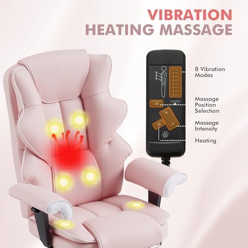 HOMREST Heated Massage Executive Office Chair with Foot Rest, Pink - Image 7