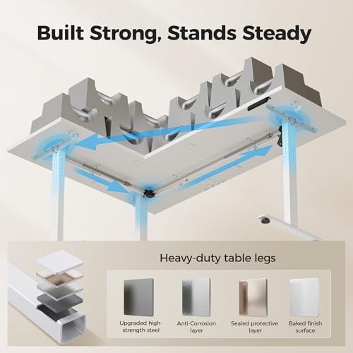 Agilestic L Shaped Standing Desk 63 inch Adjustable Height, Electric Corner Standing Desk, Sit Stand Computer Table with Splice Board, White - Image 5