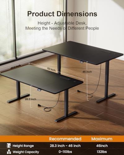 HLDIRECT 63" Electric Standing Desk with Power Outlets, Black - Image 3