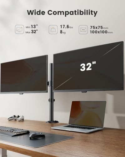 ErGear Dual Monitor Stand, Heavy Duty Adjustable Monitor Desk Mount for 2 Screens up to 32 Inches, Fully Adjustable Height, Tilt, Swivel, Rotate, Supports 17.6 lbs per Monitor Arm, Easy Installation - Image 3
