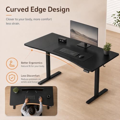 Grandder 63x32 Electric Standing Desk, Curved Black Desktop - Image 5