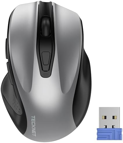 TECKNET Wireless Mouse, 2.4G Ergonomic Computer Mouse, 2600 DPI, Silver by Tecknet