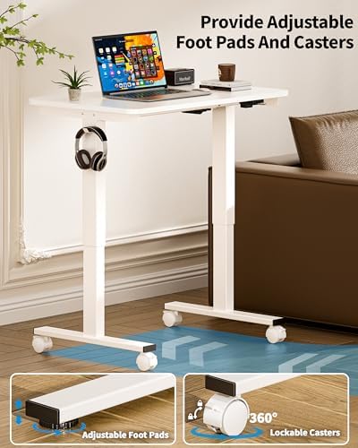 Okin Electric Standing Desk 31.5x19.7 Inches Small Computer Desk-Whole Piece Stand up Desk with Wheels Gaming Rolling Home Office Desks, White - Image 7
