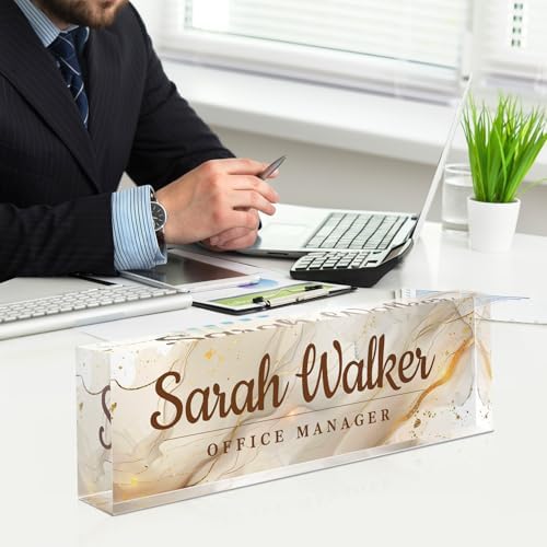 Custom Acrylic Office Name Plate - Personalized Desk Accessory - Gold/White - Image 3