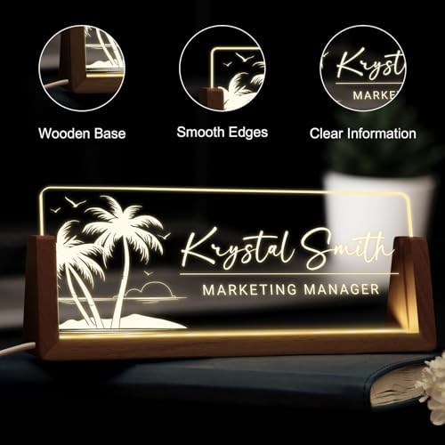 Desk Name Plate Personalized, Custom Acrylic Name Plate for Desk, Office Decor for Women Men, Appreciation Gifts for Coworkers Boss Teacher - Light-Up Name Plaque - Image 3