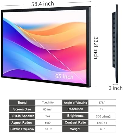 65 inch Interactive Touchscreen Monitor, Smart Board with 4K Display, Win-10 Electronic Whiteboard Touch Screen PC for Office and Classroom, Core i3 RAM 4G & ROM 128G - Image 6