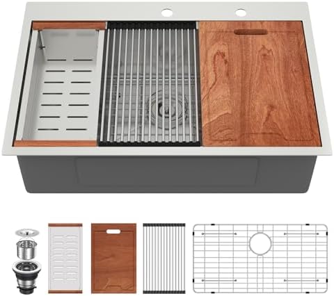 LORDEAR 30x22 Inch Drop In Kitchen Sink Stainless Steel Workstation Kitchen Sinks 16 Gauge Single Bowl Sink with Ledges 30 inch Topmount Kitchen Sinks Round Corners by LORDEAR